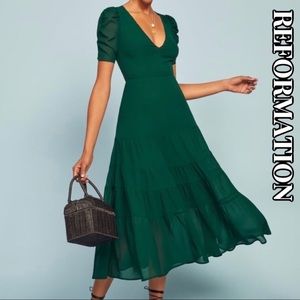 REFORMATION COSA MIDI DRESS IN EMERALD (NW…